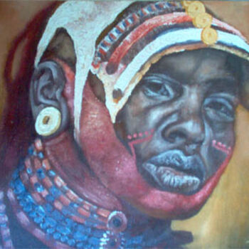 Painting titled "African warriour" by Zendaart, Original Artwork, Oil