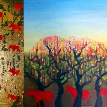 "Red Cows Spring" başlıklı Tablo Zenya Gorlik tarafından, Orijinal sanat, Akrilik