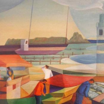 Peinture intitulée "Port de Cancale" par Monique Amiot, Œuvre d'art originale, Huile