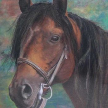 Peinture intitulée "Tête de cheval" par Monique Amiot, Œuvre d'art originale