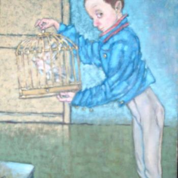 Schilderij getiteld "Boy and cell / Маль…" door Georgii Zernitskii George Zernitsky, Origineel Kunstwerk