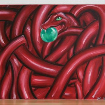 Painting titled "Paradise Snake" by Zetem, Original Artwork, Oil