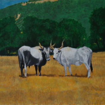 Peinture intitulée "vaches de la Maremme" par Zeven, Œuvre d'art originale, Acrylique