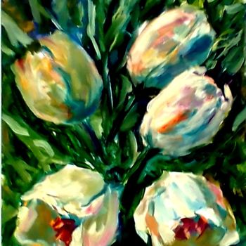 Картина под названием "этюд с тюльпанами" - Eduardo, Подлинное произведение искусства, Масло