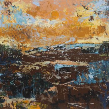 Peinture intitulée "Sunrise on the Moor" par Galina Zimmatore, Œuvre d'art originale, Acrylique Monté sur Panneau de bois