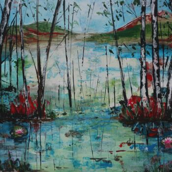 Painting titled "THE LILY POND" by Galina Zimmatore, Original Artwork, Acrylic