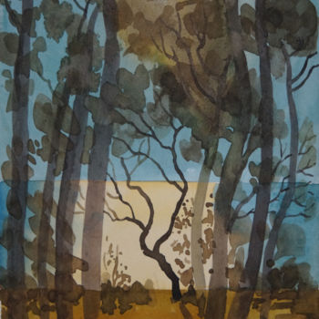 Картина под названием "Сквозь сосны." - Александр Згурский, Подлинное произведение искусства, Акварель