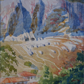Картина под названием "Над деревней" - Александр Згурский, Подлинное произведение искусства, Акварель