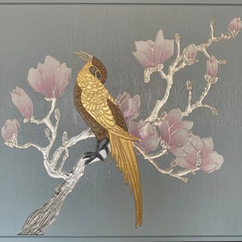 Картина под названием "янтарный фазан в ве…" - Zhanat Zharkimbayeva, Подлинное произведение искусства, Смола