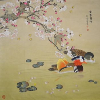 Painting titled "Rich and noble 富贵双栖" by Huizhen Zhang Zhang Hui Zhen, Original Artwork, Pigments