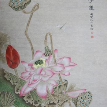 Painting titled "Pure LotusIII   净莲I…" by Huizhen Zhang Zhang Hui Zhen, Original Artwork, Pigments
