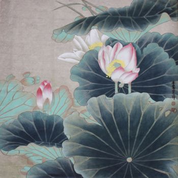 Painting titled "Lotus 荷花" by Huizhen Zhang Zhang Hui Zhen, Original Artwork, Pigments