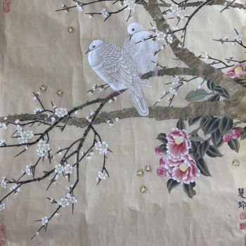 Painting titled "Peaceful" by Huizhen Zhang Zhang Hui Zhen, Original Artwork, Pigments