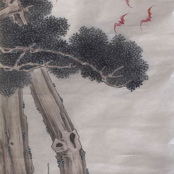 Painting titled "Longevity" by Huizhen Zhang Zhang Hui Zhen, Original Artwork, Pigments