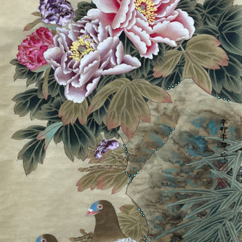 Painting titled "Wealth and Peace" by Huizhen Zhang Zhang Hui Zhen, Original Artwork, Pigments