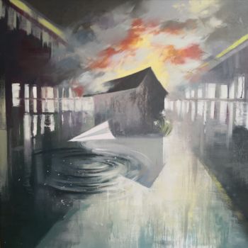 Картина под названием "Incendio" - Weixuan Zhang, Подлинное произведение искусства, Масло