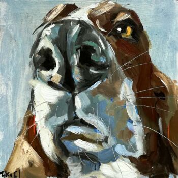 Painting titled "Dog Painting Basset…" by Zhanna Kan, Original Artwork, Oil