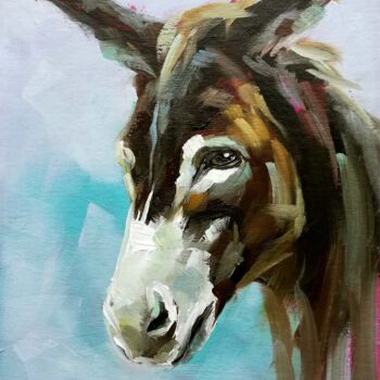 Malarstwo zatytułowany „Donkey Painting Far…” autorstwa Zhanna Kan, Oryginalna praca, Olej