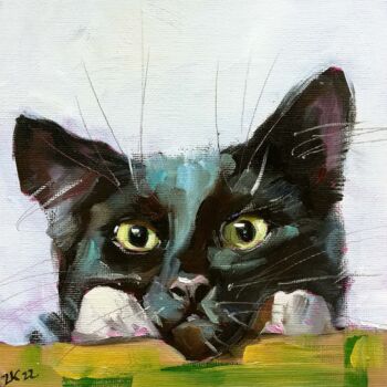 Peinture intitulée "Black Cat Painting…" par Zhanna Kan, Œuvre d'art originale, Huile
