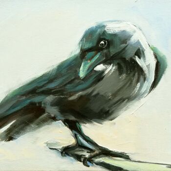 Ζωγραφική με τίτλο "Crow Painting Raven…" από Zhanna Kan, Αυθεντικά έργα τέχνης, Λάδι