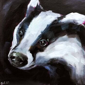 Painting titled "Badger Painting Woo…" by Zhanna Kan, Original Artwork, Oil