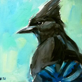 "Blue Jay Painting B…" başlıklı Tablo Zhanna Kan tarafından, Orijinal sanat, Petrol
