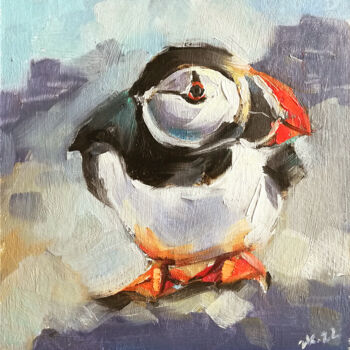 Peinture intitulée "Puffin Art Bird Wal…" par Zhanna Kan, Œuvre d'art originale, Huile