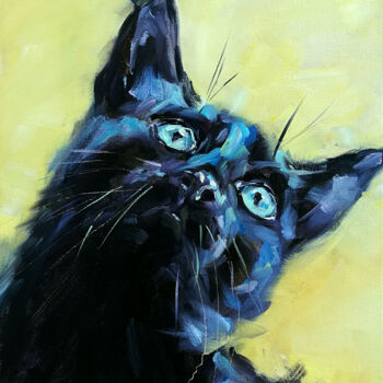 Malerei mit dem Titel "Black Cat Painting…" von Zhanna Kan, Original-Kunstwerk, Öl