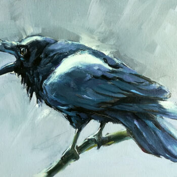 Peinture intitulée "Raven Crow Painting…" par Zhanna Kan, Œuvre d'art originale, Huile