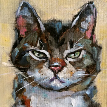 Картина под названием "Tabby Cat Painting…" - Zhanna Kan, Подлинное произведение искусства, Масло