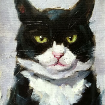 Peinture intitulée "Black And White Cat…" par Zhanna Kan, Œuvre d'art originale, Huile