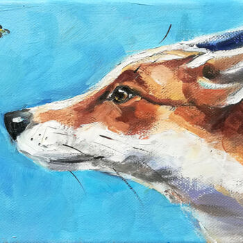 Peinture intitulée "Fox & Bee Wildlife…" par Zhanna Kan, Œuvre d'art originale, Huile