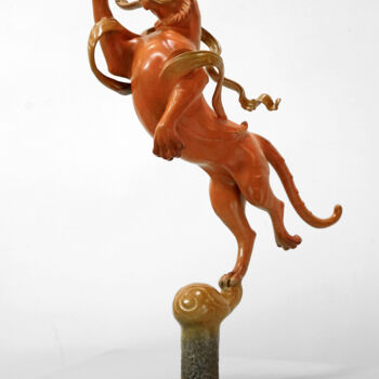 Escultura intitulada "如意飞虎(Auspicious Tig…" por Zhao Yongchang, Obras de arte originais, Bronze