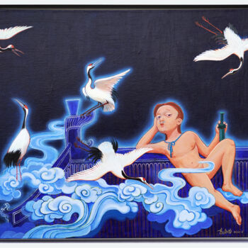 Картина под названием "卧听（Listening In The…" - Zhao Yongchang, Подлинное произведение искусства, Акрил Установлен на Деревян…