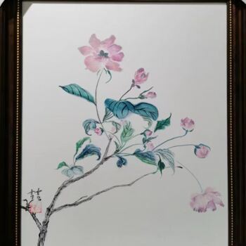 Painting titled "花语" by Zhe Deng, Original Artwork, Oil Mounted on Wood Stretcher frame