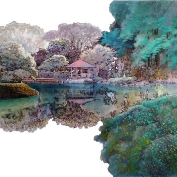 Painting titled "晴方好" by Zhe Gang Gu, Original Artwork, Pigments