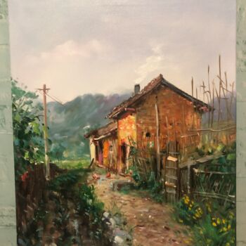 Painting titled "乡村的温度" by Zhi Lei Li, Original Artwork, Oil Mounted on Wood Panel