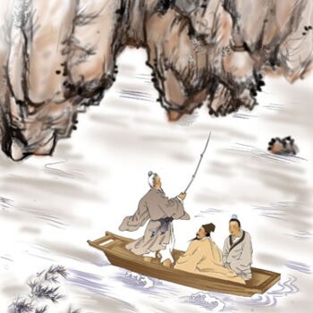 Pintura titulada "船渡" por Zhi Yong Mao, Obra de arte original, Oleo