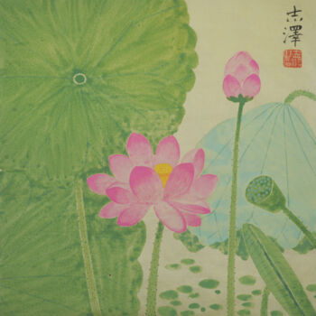 Painting titled "Lotus" by Zhize Lv, Original Artwork, Pigments