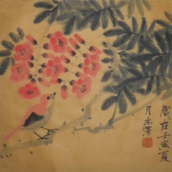 Pintura titulada "Chinese Trumpet Cre…" por Zhize Lv, Obra de arte original, Tinta