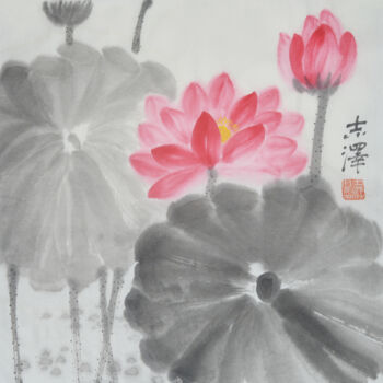 Pintura intitulada "Lotus Pond 2" por Zhize Lv, Obras de arte originais, Tinta