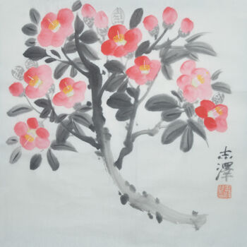 Ζωγραφική με τίτλο "Camellia 3" από 志泽 吕, Αυθεντικά έργα τέχνης, Μελάνι