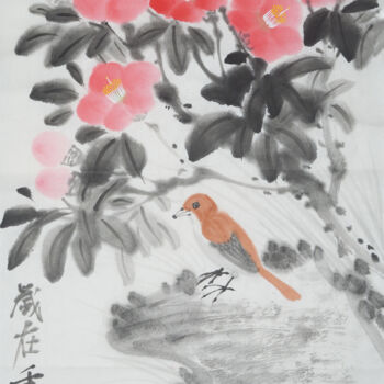 Malerei mit dem Titel "Camellia 4" von Zhize Lv, Original-Kunstwerk, Tinte