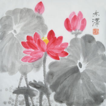 Schilderij getiteld "Ink Lotus 3" door Zhize Lv, Origineel Kunstwerk, Inkt