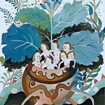 "Women and Plants 4" başlıklı Tablo Zhu Rong tarafından, Orijinal sanat, Petrol