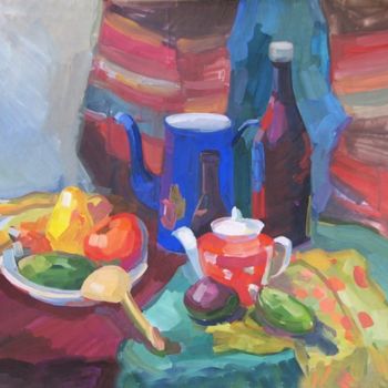 Ζωγραφική με τίτλο "Still-life in Russi…" από Juliya Zhukova, Αυθεντικά έργα τέχνης, Λάδι