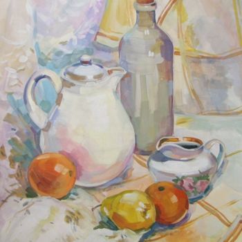 Painting titled "White still-life wi…" by Juliya Zhukova, Original Artwork, Oil