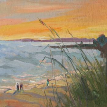 Painting titled "Evening on the sea" by Juliya Zhukova, Original Artwork, Oil