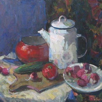 Painting titled "Still life with a r…" by Juliya Zhukova, Original Artwork, Oil
