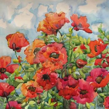 Painting titled "Solar flowers" by Juliya Zhukova, Original Artwork, Oil